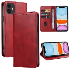 iphone 11 ケース 手帳型 携帯カバー レザー 耐衝撃 耐摩擦 軽量 着脱しやすい 全面保護 手触りが良い マグネット式 カード収納 スタンド機能 人気 上質 6.1インチ対応 EUMADOVE (ブライトレッド iPhone 11)