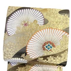 純金箔 袋帯 双鶴紋 菊花 桐の花 格子 金糸 着物 052b - メルカリ