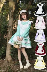 可愛いメイド服 6 カラー選べる サイズ豊富 S~5XL 大きいサイズ対応 フリルたくさん レース付き ボウタイデコ COS 用 演出服 コスプレ衣装