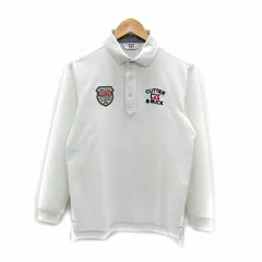 カッターアンドバック CUTTER＆BUCK ゴルフウエア ポロシャツ 長袖 総柄 ポロカラー ロゴ刺繍 M 白 ホワイト /SY30