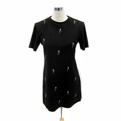 ザラ ZARA ワンピース ミニ丈 半袖 ラウンドネック ビジュー装飾 S 黒 ブラック /SY50