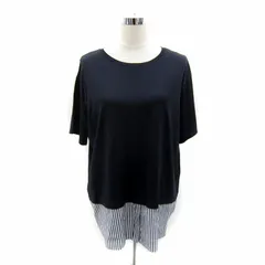 23区 オンワード樫山 カットソー 半袖 ラウンドネック レイヤード風 ストライプ柄 46 XXL 紺 ネイビー /SY39