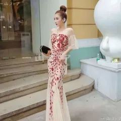 新品未使用【美しいチュール＆スパンコール刺繍】ゴージャスなマーメイドドレスワンピース