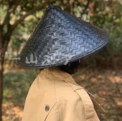 【新品?未使用】 帽子 竹笠 黒い笠 侍 笠 武士 ゴトク あご紐付き 陣笠 日差しを遮る 涼しい 浪人笠 竹傘 日よけ傘 鮎釣り傘 かさ 武笠 武