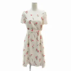 ミシェルマカロン michell Macaron ワンピース ひざ丈 半袖 スクエアネック 花柄 XS ベージュ /NM6