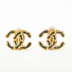 極美品 CHANEL シャネル イヤリング ココマーク チェーン柄 両耳 02P刻印 10.6g メタル ブラック ゴールド金具 中古 4b009605