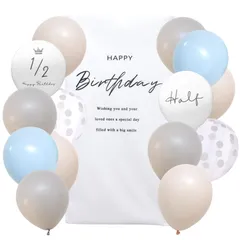 タペストリー ハーフバースデー 風船付き 飾り付け 男の子 女の子 バースデー バルーン くすみカラー (ハーフバースデー ブルー)