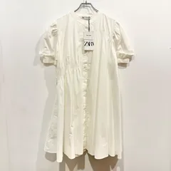 新品未使用 ZARA 半袖 シャツワンピース パフスリーブ ギャザー アシンメトリー【送料込み】