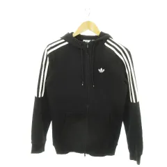 アディダスオリジナルス adidas originals ジップアップパーカー スウェット 裏毛 長袖 コットン 切替 ナイロン スリーストライプス トレフォイル ロゴ 刺繍 XS 黒 ブラック /MN11
