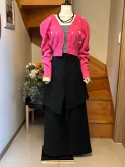 ピンク 花 刺繍 カーディガン ザラ