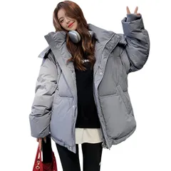 [Ｋａｙｉｙａｓｕ] ダウンコート レディース 中綿ジャケット フード付き ショート丈 アウター 秋冬 防寒 暖かい 厚手 ゆったり 韓国風 可愛い カジュアル 通勤 通学(M グレー) 0