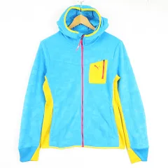 プーマ PUMA フリース ジャケット ジャンバー ジップアップ 裏起毛 S ライトブルー イエロー 配色切替 kz9706