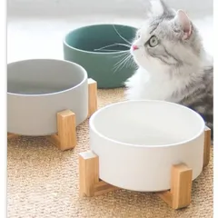 애완용 그릇, 고양이 및 강아지 식기, 대용량, 850ML, 물그릇, 물그릇, 음식 그릇, 대나무 받침대, 애완 동물 접시, 미끄럼 방지, 안정적, 분리 가능, 손쉬운 청소