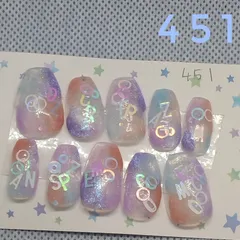 カラーブロック×アルファベット チップネイル／個性派ポップ／ハンドメイドネイルチップ　451