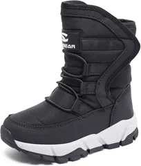 くもにせ(kumonice) スノーブーツ キッズ 男の子 スノーシューズ 女の子 長靴 ジュニア 子供 防水 防寒 雪遊び 雪用 冬 ウインターブーツ (01ブラック,  19.0 cm 2.5E)