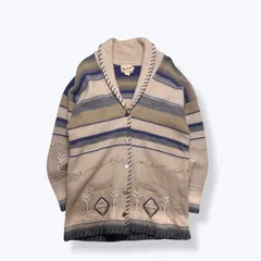 【Rare】 90s Woolrich Multi Border Shawl Collar Cardigan 【XL】 90年代 ウールリッチ ショールカラー ニット マルチ ボーダー メリノ ウール カーディガン ネイティブ柄 ニットガウン ブランケットのサムネイル