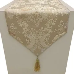 テーブルランナー テーブルセンタークロス モダン インテリア 刺繍 おしゃれ 北欧 タッセル 付き 180×32 cm