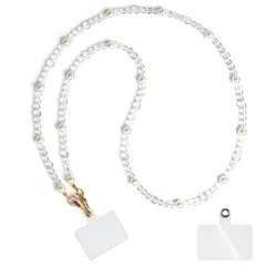 Ganve スマホショルダー パール レディース スマホストラップ 全機種対応 女性 携帯ストラップ 斜めがけ 首掛け 肩掛け おしゃれ iphone スマホネックストラップ 耐久性 ストラップ 落下防止 忘れ物防止 ストラップカード2枚付き