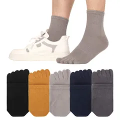 XKAOPUTE 5本指ソックス メンズ 無地 五本指ソックス 綿 靴下 5本指 防臭 通気性 吸汗消臭 蒸れない 脱げない カジュアル スポーツ ビジネス 五本指靴下 春夏秋冬用 5足5色セット 25~28.0cm
