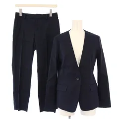 グリーンレーベルリラクシング ユナイテッドアローズ green label relaxing セットアップ ノーカラージャケット アウター シングル スラックスパンツ ジップフライ ストレッチ 36 紺 ネイビー /BB