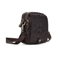 Whatnaクロコダイル型押し 牛革 ミニショルダーバッグ メンズ ミニウエストバッグ ウエストポーチバイク用 本 革 男女兼用 ミニ斜め掛け ボディバッグ 胸バッグ ワンショルダー 軽量 ブラウン (ブラウンB)