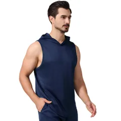 HDCMLF タンクトップ メンズ ノースリーブ 帽子付き 肌触り 動きやすい スポーツウェア トレーニングウェア ランニング ジム フィットネス 吸汗 速乾 4サイズ【商願2022-31594】