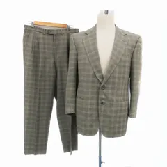 ダンヒル dunhill スーツ セットアップ 上下 テーラードジャケット シングル ミドル丈 スラックスパンツ アンクル丈 チェック柄 ベージュ 黒 ブラック /HO22 ■GY53