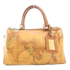 プリマクラッセ PRIMA CLASSE ミニボストン ハンドバッグ 地図柄 総柄 PVC レザー 茶 ブラウン /GV ■GY18