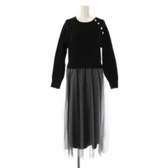 グローブ grove 金ボタン付き片畦チュールドッキングワンピース M ブラック グレー /ES ■OS