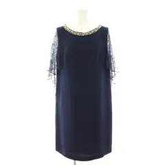 グレースコンチネンタル GRACE CONTINENTAL レースフレアショルダーワンピース ミニ 半袖 袖切替 レース 花柄 ビジュー 38 紺 ネイビー 16435050 /YT ■MU