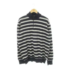 エルメネジルドゼニア Ermenegildo Zegna ニット セーター 長袖 ハイネック ハーフジップ ウール カシミヤ混 ボーダー 54 XL 紺 ネイビー グレー /AH13 ■GY18のサムネイル