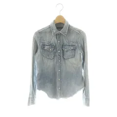 ラルフローレン RALPH LAUREN ダメージ デニムシャツ ウエスタンシャツ ダンガリー スタッズ 5i ブルー /ES ■OS