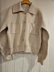 アイボリー ポケット カラ ニット カーディガン