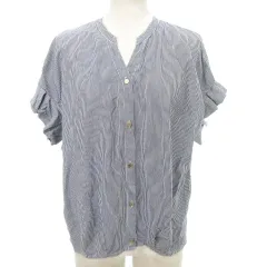 ビームスハート BEAMS HEART カットソー 半袖 ストライプ ショート丈 薄手 フリーサイズ 紺 ネイビー ■YHS9