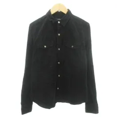 ラルフローレン RALPH LAUREN コーデュロイ シャツ 長袖 ポケット ラウンド 無地 厚手 11 Lサイズ 黒 ブラック ■YHS9