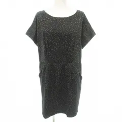 グリーンレーベルリラクシング ユナイテッドアローズ green label relaxing ワンピース ひざ丈 半袖 ドット柄 ボートネック 薄手 フリーサイズ 黒 ブラック ■YHS9