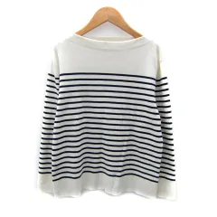 23区 オンワード樫山 ニット カットソー 長袖 ボートネック ボーダー柄 40 L 白 ホワイト 紺 ネイビー /SY42