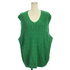 ポロ ラルフローレン POLO RALPH LAUREN ケーブル ニット ベスト 刺繍 コットン グリーン XL