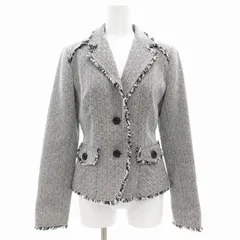 ミッシェルクラン MICHEL KLEIN テーラードジャケット ブレザー シングル 2B ノーベント フリンジ 38 黒 ブラック 白 ホワイト /GV ■GY99