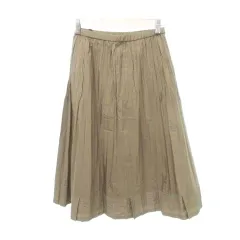 レリアン Leilian スカート ひざ丈 フレア 無地 プリーツ ウエストゴム 薄手 9 Mサイズ 茶 ブラウン ■YHS10