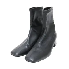 FABIO RUSCONI ファビオルスコーニ サイズ:39(25.5~26.0cm) | スクエアトゥ ストレッチ ショートブーツ | チャンキーヒール | フェイクレザー | ブラック 黒 | イタリア製 ブランド シューズ【レディース】【中古】