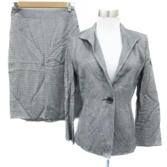 アナイ ANAYI セットアップ 上下 オープンカラージャケット ミドル丈 シングルボタン タイトスカート ミモレ丈 総柄 上38 下36 ブラック 黒 /YM2