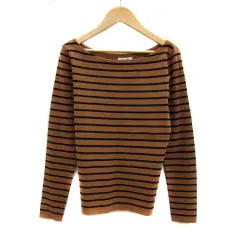 プラステ PLST ニット カットソー 長袖 ボートネック ボーダー柄 M ライトブラウン 黒 ブラック /YS29 ■MO