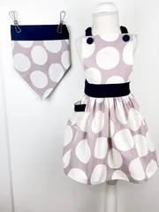 くすみピンクのドット柄がお洒落なハンドメイド子供エプロンと三角巾のセット