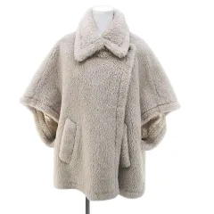 マックスマーラ MAX MARA 473608236 テディベア 七分袖 ボアジャケット ケープ ポンチョ ベージュ系 イタリア製 ボタン 裏地 無地のサムネイル