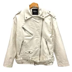 ザラ ZARA ライダースジャケット ブルゾン フェイクレザー ベルト 長袖 XS 白 ホワイト
