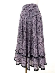 【シンプル】新品　ピンク花柄フレアスカート社交ダンス用ミディアム丈r154G