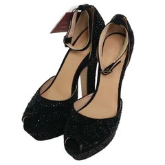 未使用★ ZARA BASIC ザラ ベーシック 通年 ラインストーン パンプス ハイヒール ピープトゥ Sz.23.5cm レディース 黒