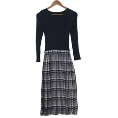 ROPE PICNIC ロペピクニック 秋冬 ニット★ ドッキング ワンピース チェック柄 Sz.38 レディース 黒