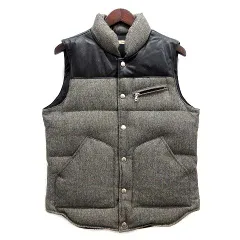 ジャーナルスタンダード JOURNAL STANDARD ブロークンツイード ヨークレザー ダウンベスト グレー ブラック S